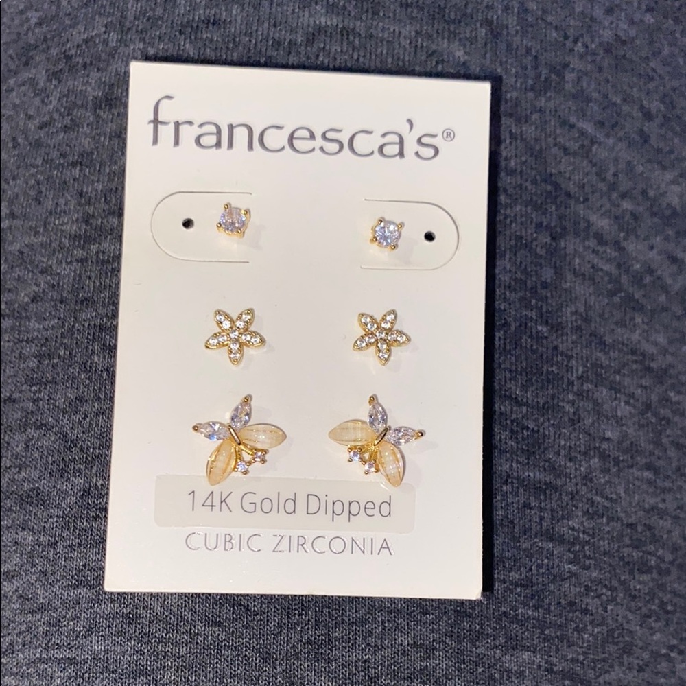 NWT francesca’s 3pk gold tone earrings